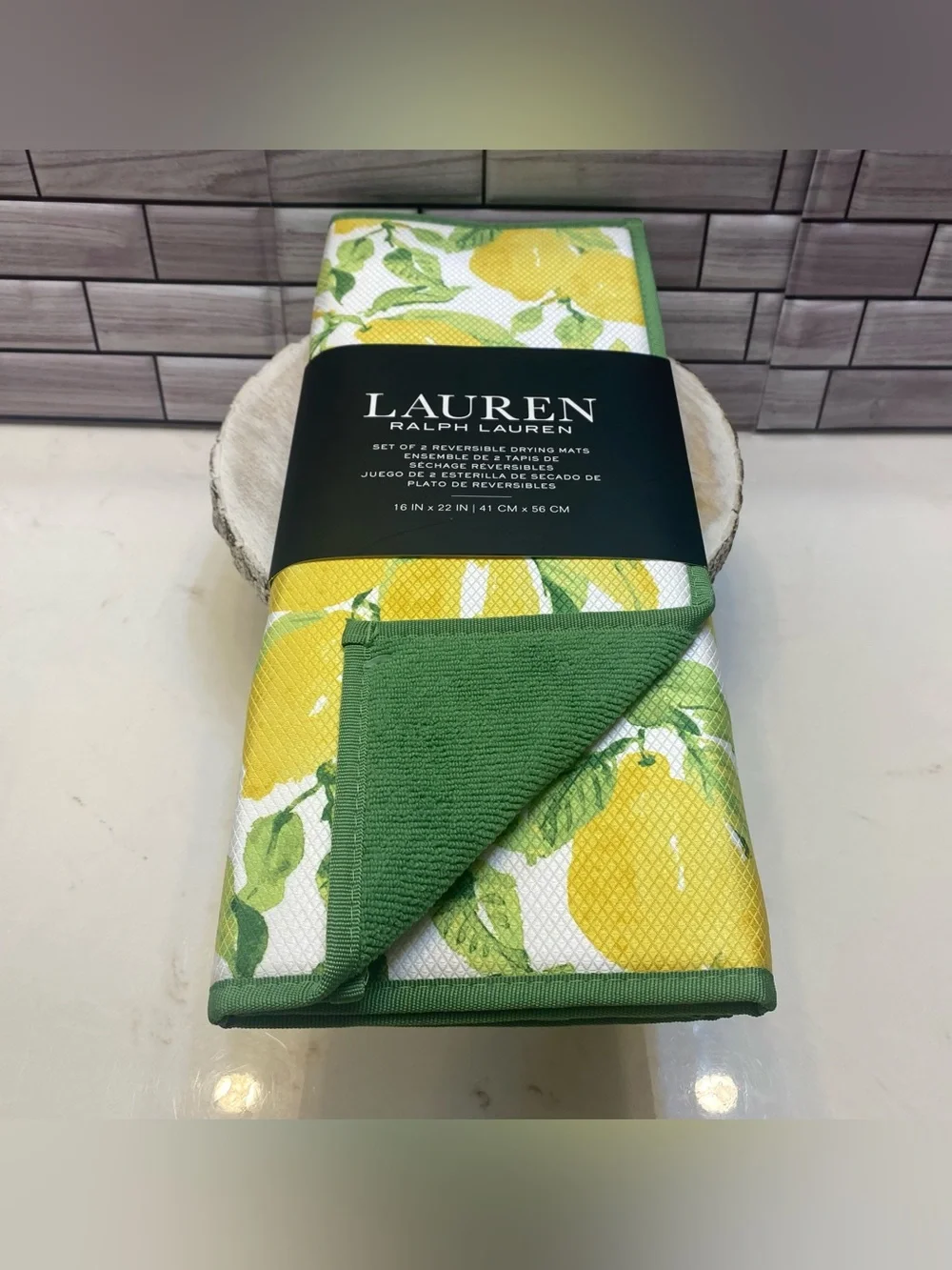 Ralph Lauren❤️ (2)Kitchen Reversible Drying Mats & (2) Towels Lemon Tree NWT